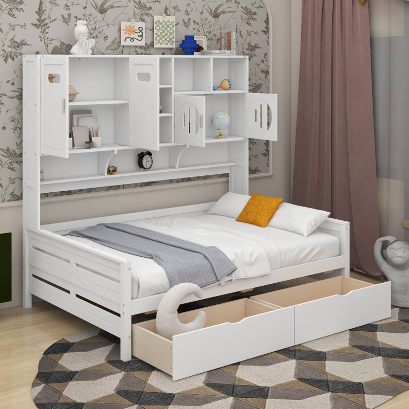 Lit de jour en bois avec tiroirs, Complet/Double, Blanc