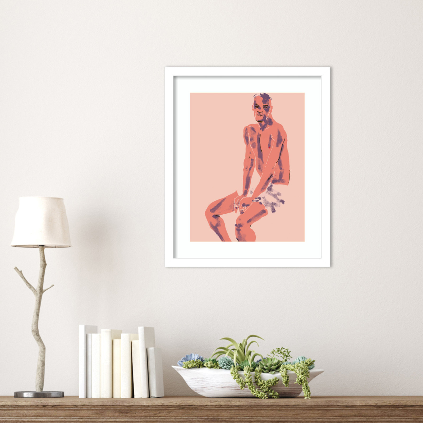 Olender "A Man Posing" Print, White, 17" H x 14" W