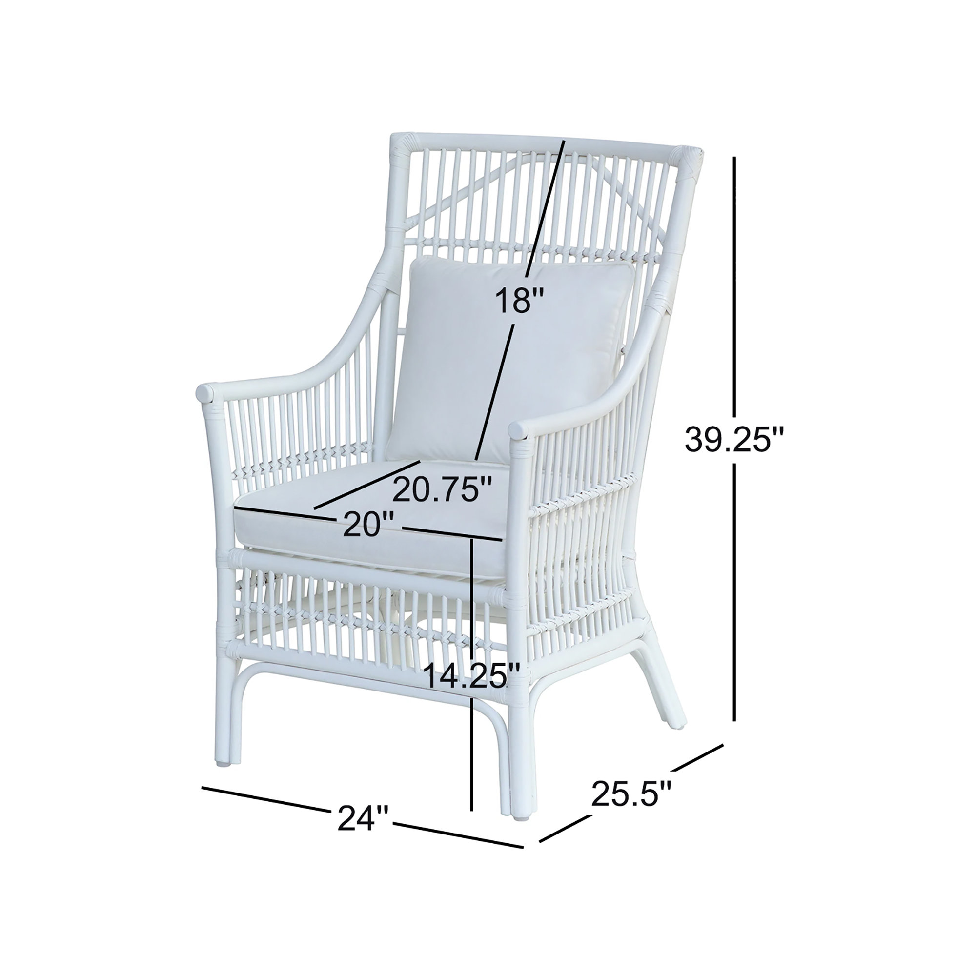 Jamestown Slat Back Rattan Armchair, White