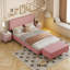 Ensemble de chambre à coucher 4 pièces avec grand lit tapissier avec repose-pieds et tables de chevet modernes en velours côtelé-1875344070