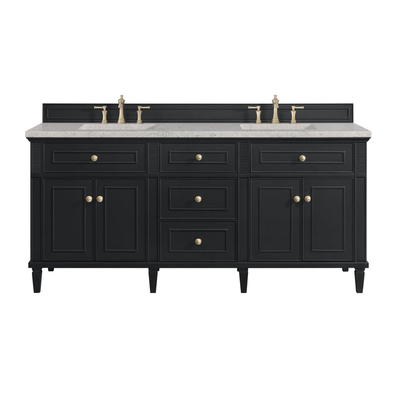 Lorelai 72'' W Double Vanity, Black Onyx, Eternal Jasmine Pearl, 8" Widespread