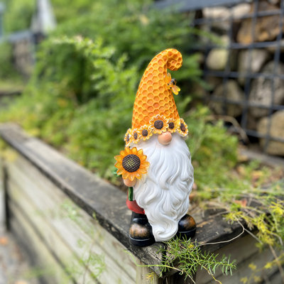 Statue solaire gnome de tournesol avec lumières DEL, décoration de jardin extérieure imperméable pour la cour, patio, pelouse - cadeau pour la fête des mères, pendaison de crémaillère, action de grâce