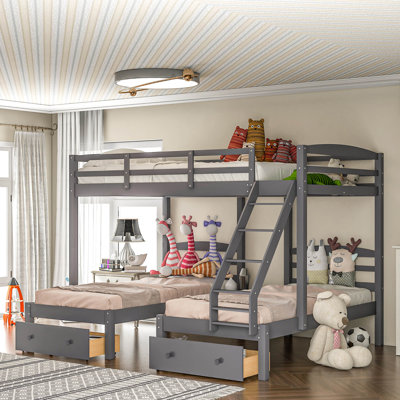 Cheaves Kids Twin Over Twin Over Full Bunk Bed with Drawers