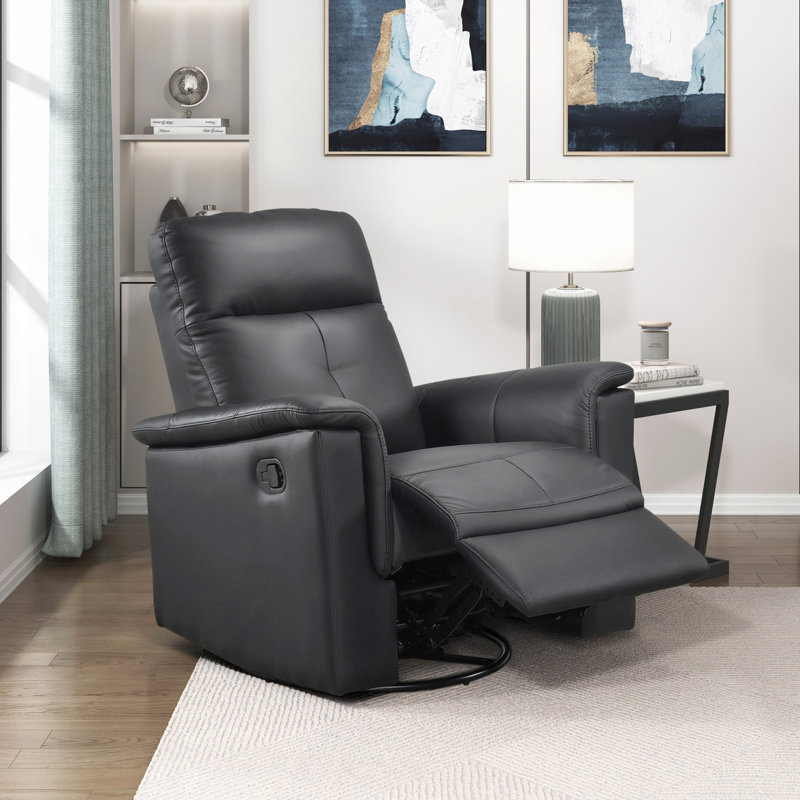 Leather Upholstered Swivel Glider Reclining Chair Luxury Living Room Furniture Comfort Chair 1Pc Plush Comfort, Black