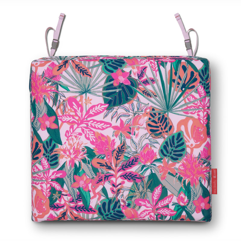 Vera Bradley Outdoor 3'' Dining Chair Seat Cushion, Rain Forest Canopy Coral, 3" H x 19" W x 19" D