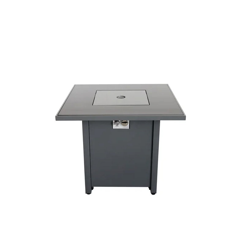30" Square Fire Pit With Smoked Glass Lid - Heat And Grey Surface