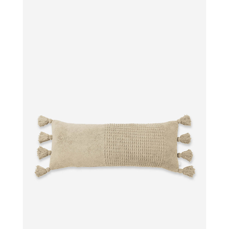 Braided Pom Lumbar Pillow Cover & Insert, Sahara Tan