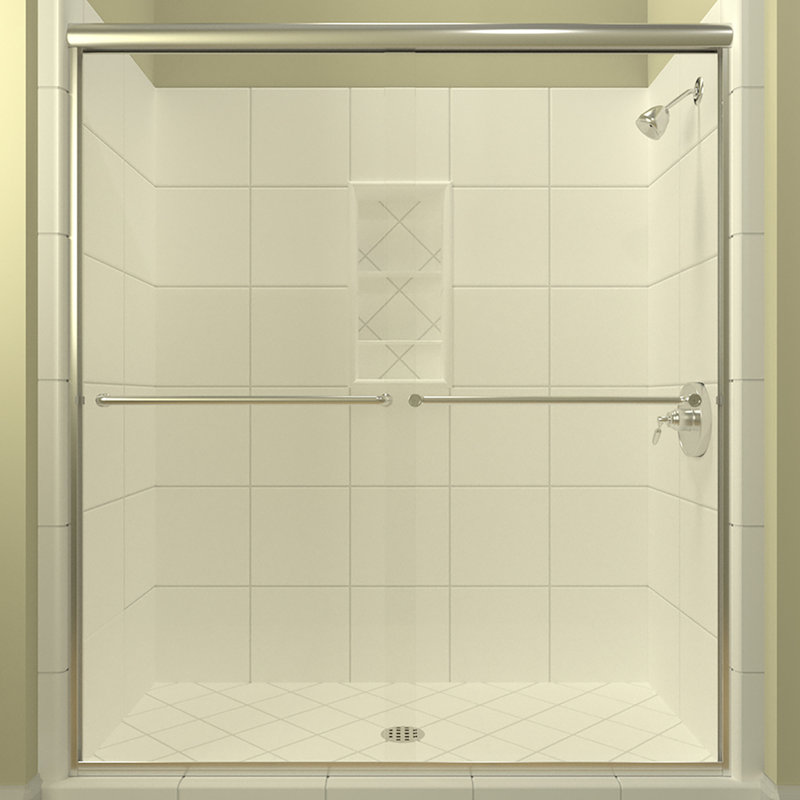 Leser 56" x 70.38" Frameless Shower Door, Polished Chrome, Clear Glass