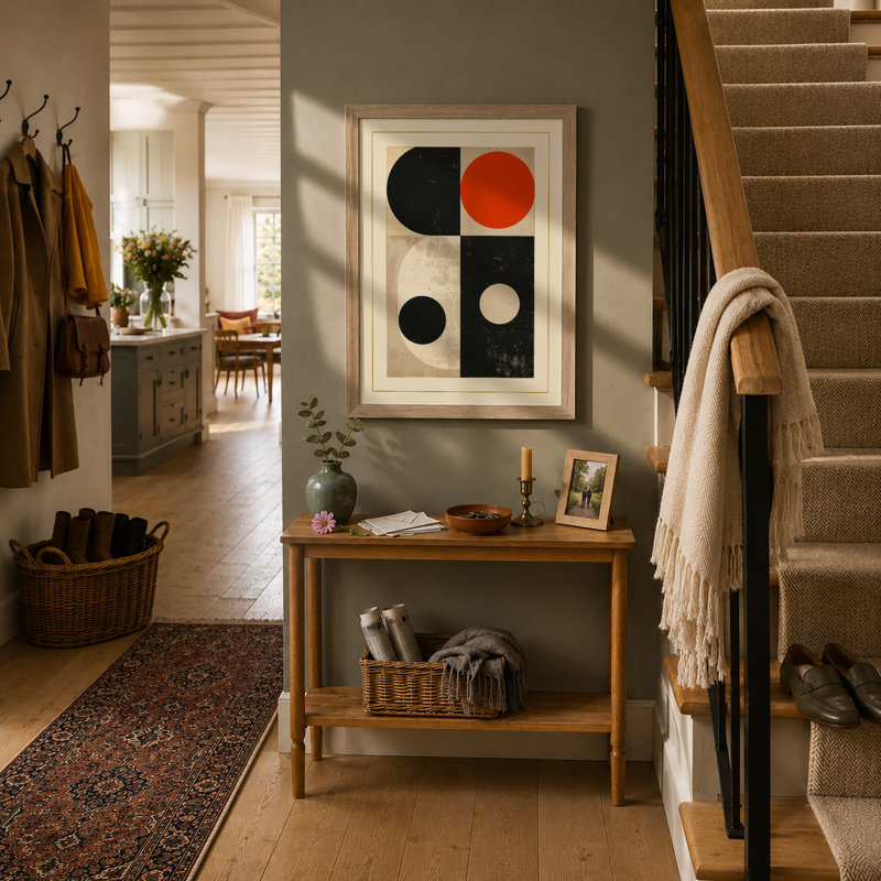 Quadrant Circles Mid-Century - Framed Print, A2 - 59.4 x 42.0 cm, Oak