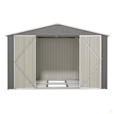 10X8 FT Outdoor Tool Storage Shed With Metal Foundation & Lockable Doors,  All Weather Metal Sheds For Garden, Patio, Backyard, Lawn