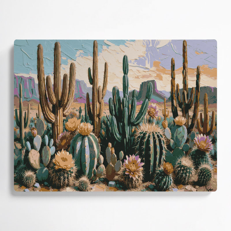 Art mural en métal gris motif sud-ouest à motif de cactus 204, H 20 po x l 24 po