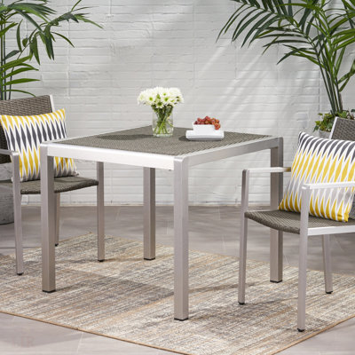 Table de salle à manger d'extérieur - Aluminium anodisé - Plateau en osier - Argent et gris - 35 po, salle à manger d'extérieur