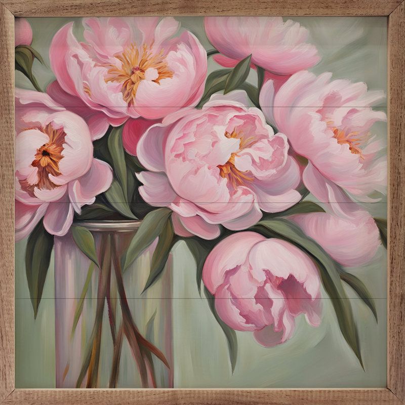 Vase bouquet de pivoines roses, H 16 po x l 16 po x P 1 po