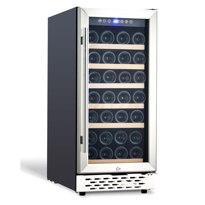 28 Bottle Wine Cooler Refrigerator, Wine Built-In or Freestanding Design, 41-65°F Digital Temperature Control, LED Touch Display & Glass Door for Home Bar, Kitchen, Office