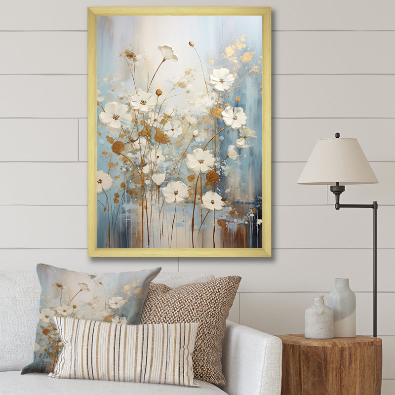Fleurs botaniques sauvages sur toile, Cadre doré simple, H 40 po x l 30 po x P 1,5 po