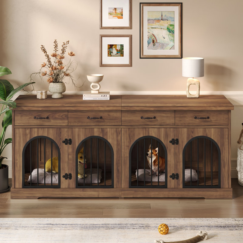 Meuble de cage pour grand chien Havenwood 78 po avec porte de séparation amovible pour deux chiens