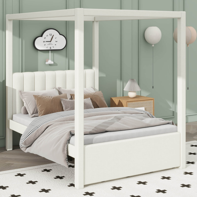 Platform Bed With Canopy Trundle & 3 Storage Drawers, Full