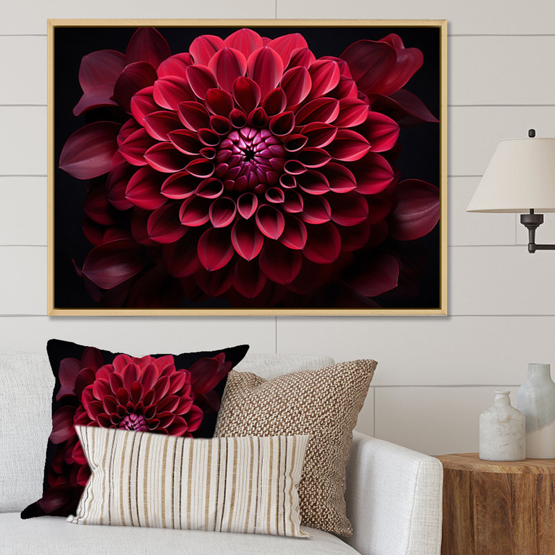 Majestic red dahlia - imprimé, H 12 po x l 20 po x P 1 po, Cadre naturel flottant