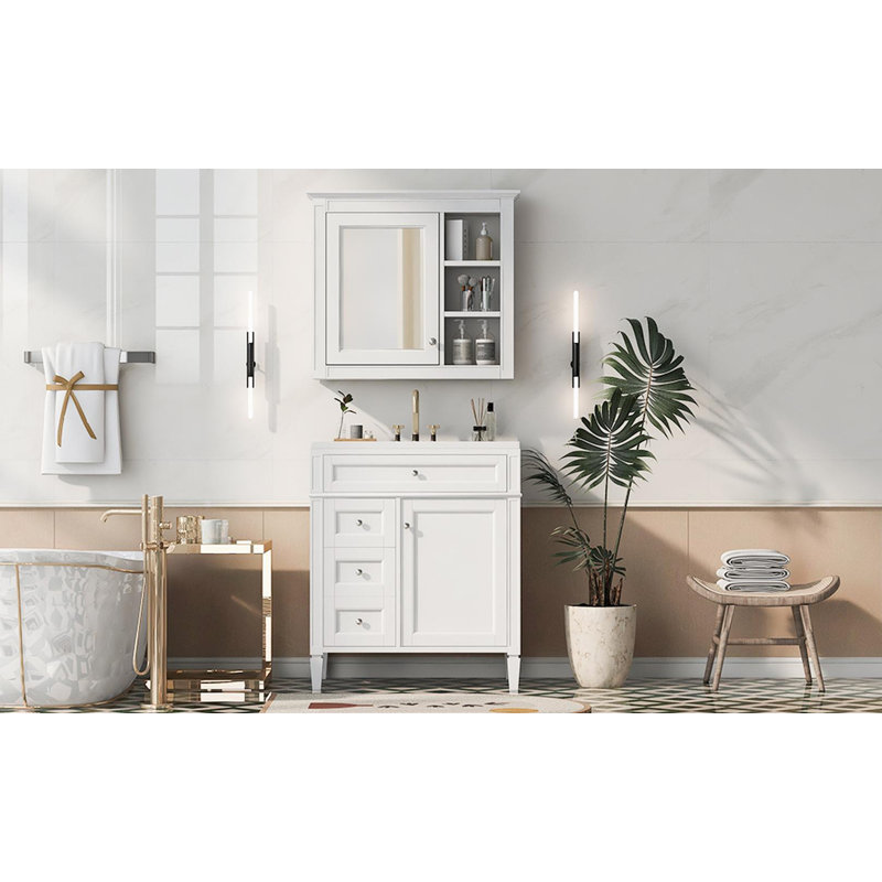 Freestanding Vanity Set with Mirror Cabinet