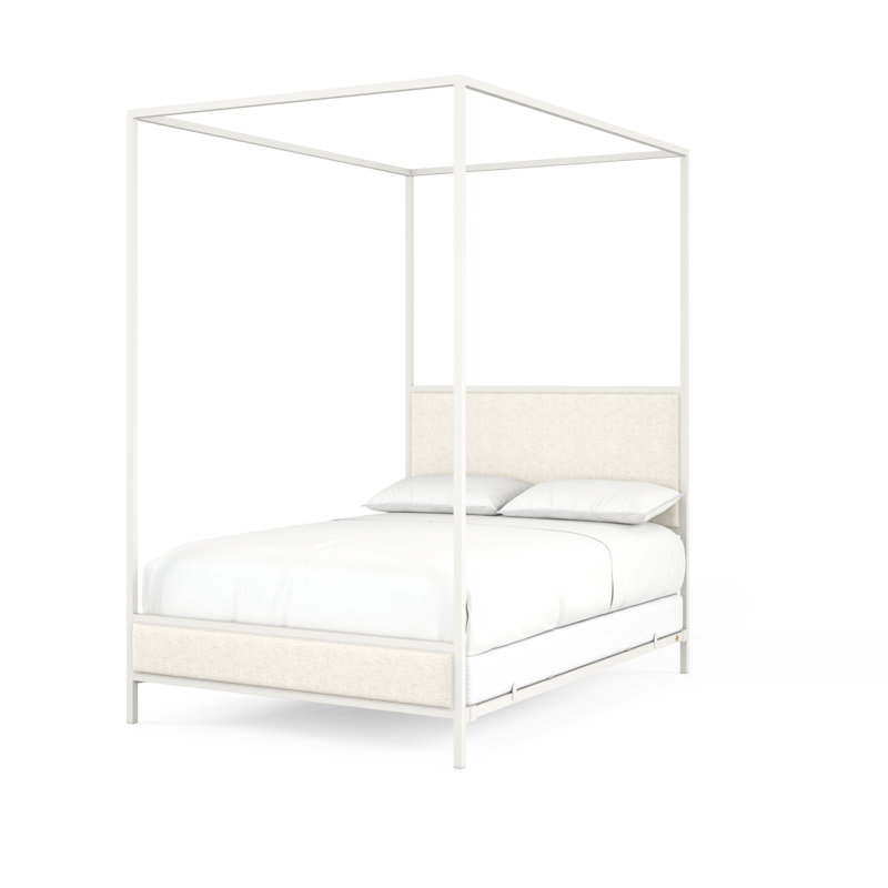 340 Modern Classic Canopy Bed | Complete Canopy, Matte White, Queen