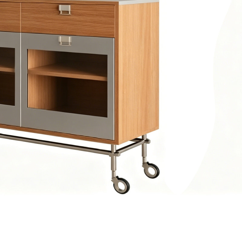 Armoire de rangement mobile en acier inoxydable, H 35,43 po x l 47,24 po x P 15,75 po, Light Brown