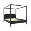 Grand lit plateforme à baldaquin en bois avec tête de lit, structure en bois massif et pieds de support robustes, noir-272241933-272241923