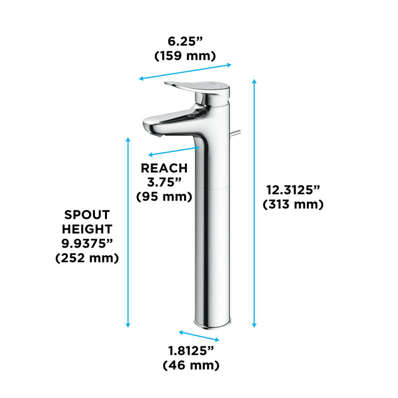 TOTO® LF Series 1.2 GPM Single Handle Bathroom Faucet for Vessel Sink with Drain Assembly, Polished Chrome