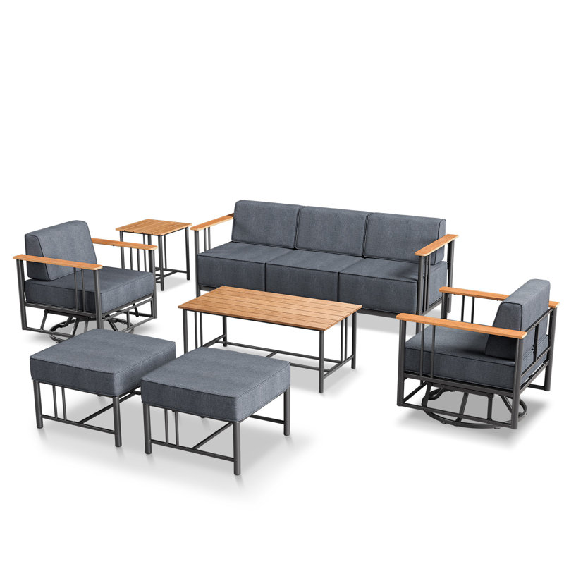 Timberloft 7-Pieces Outdoor Patio Conversation Set With Sofa Ottoman Swivel Glider Chairs Coffee Table And 10" Thick Cushions