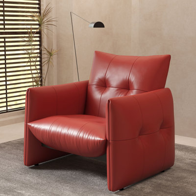 Fauteuil simple moderne 35,4 po, fauteuil d'appoint en similicuir de silicone ultra doux avec capitonnage biscuit, rouge bourgogne
