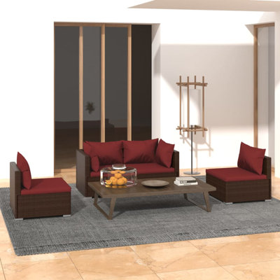 Ensemble de canapé de jardin d'extérieur brun et rouge cannelle