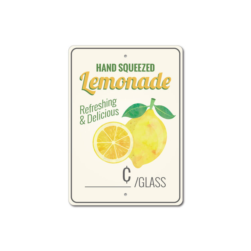 Enseigne de limonade pressée à la main en aluminium, H 14 po x l 10 po x P 0,04 po