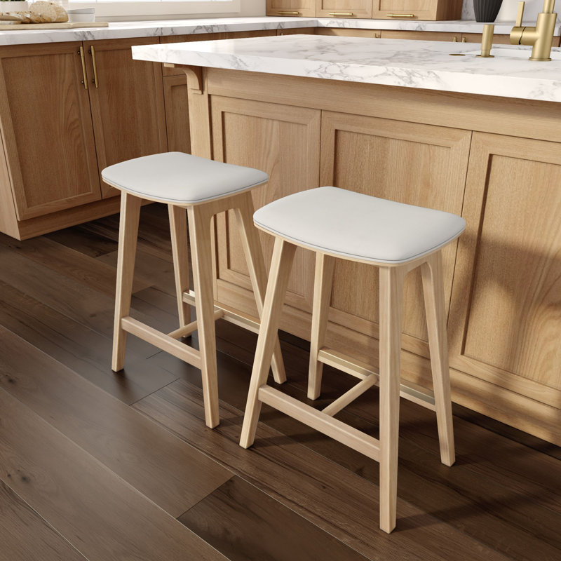 Tabouret à hauteur de comptoir rembourré Beryl (24 po) - paquet de 2, similicuir blond / sésame, 2