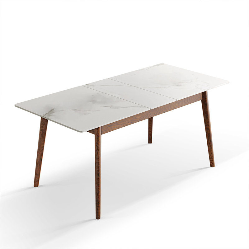 Walnut solid oak and white slate round corner diagonal leg telescopic table 1.2-1.5m, for 6-8 people to meet Dining table wood 