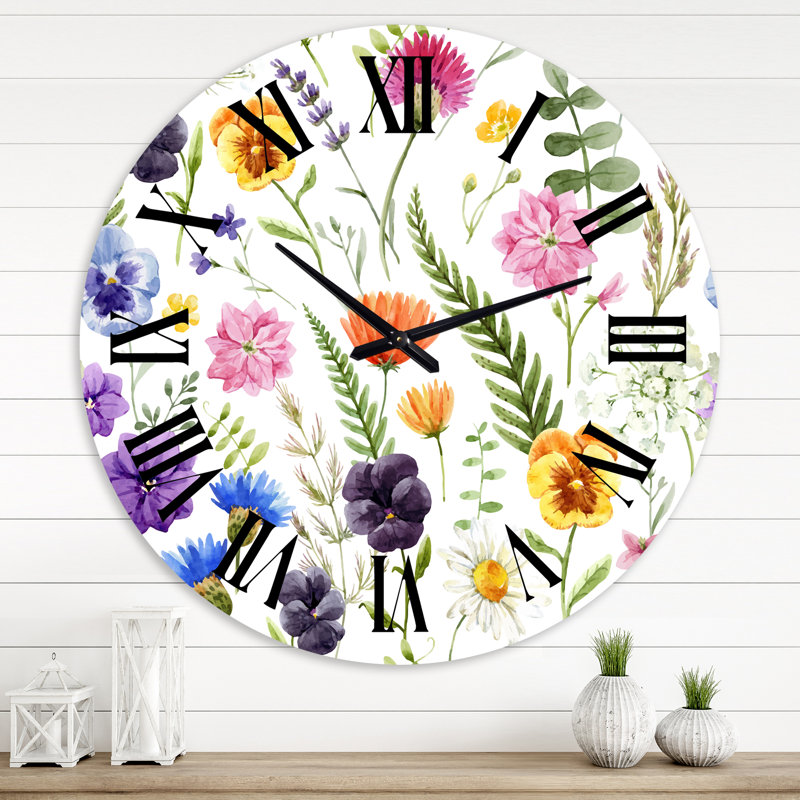 Motif floral Wildflowers I - Horloge murale traditionnelle, Surdimensionné