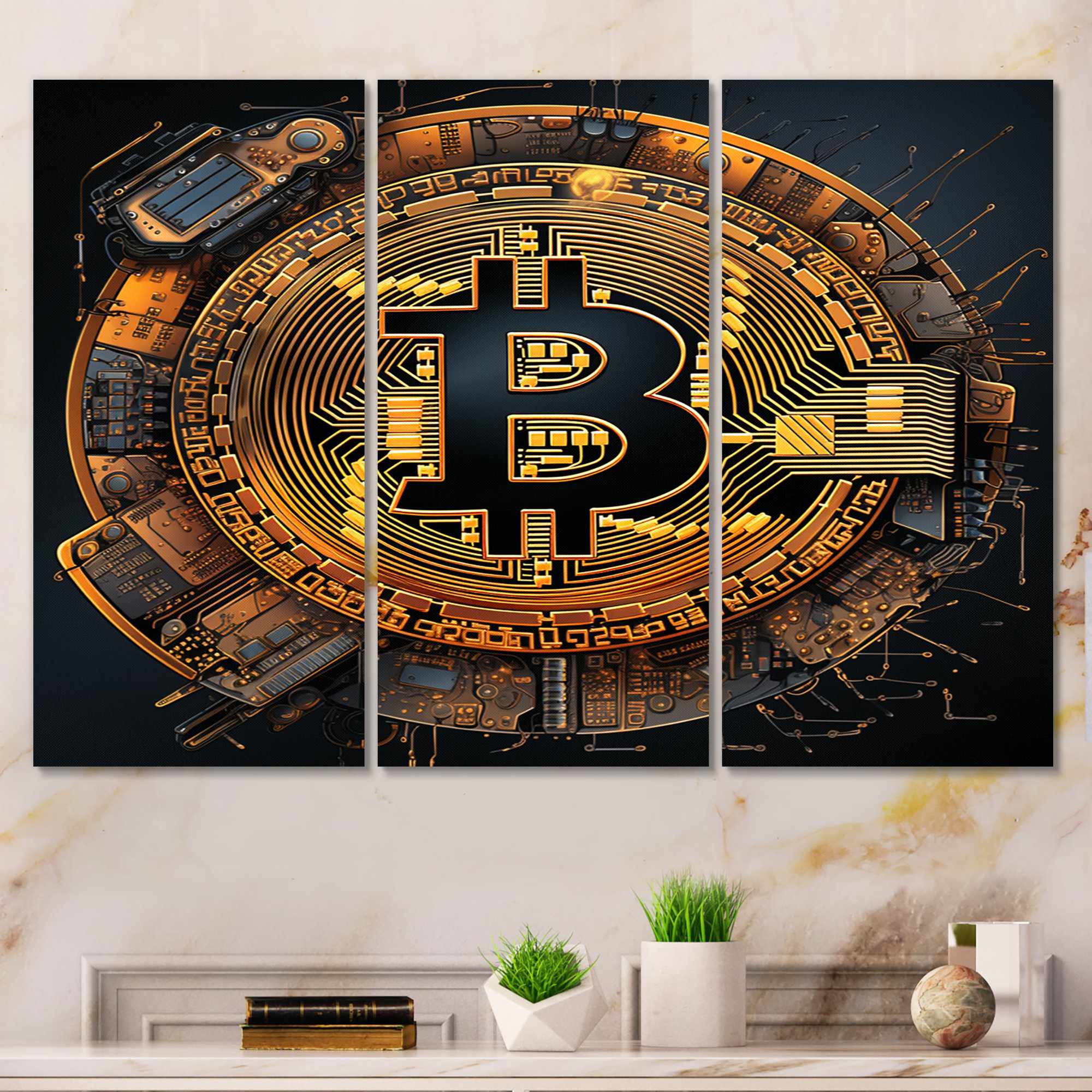 Red Barrel Studio® Bitcoin Crypto Seal On Canvas 3 Pieces Print | Wayfair