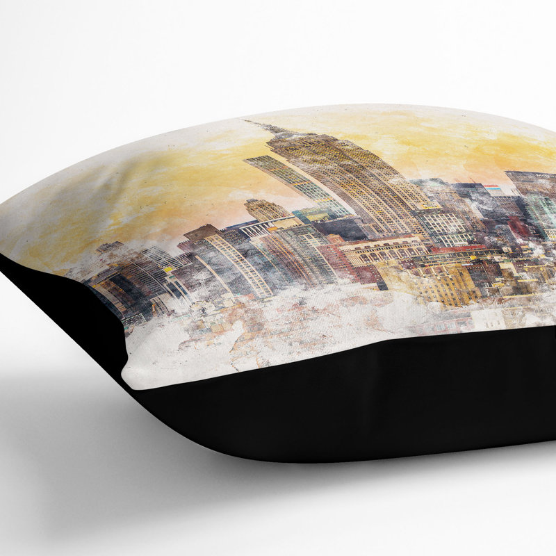 New York Skyline Cushion with Filling, 40cm H x 40cm W x 15cm D, Black