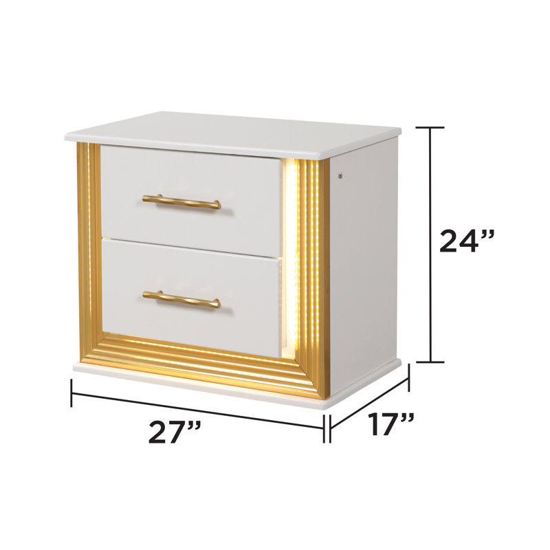 Javario Queen 3PC White & Gold, Queen, 3 Pcs: Bed, 2 Nightstands