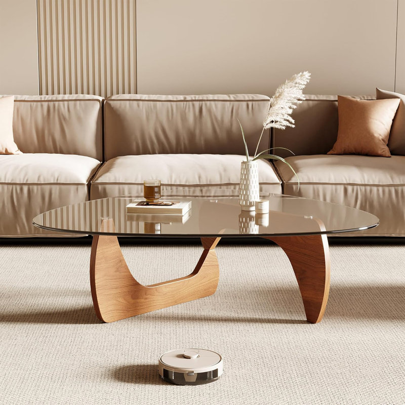Table basse Morden, plateau triangulaire en verre trempé de 42,5 po x 28,5 po x 16,1 po pour le salon