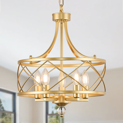 5-light Gold Chandelier,15.2in Farmhouse Lantern Pendant Light Fixture for Kitchen Island
