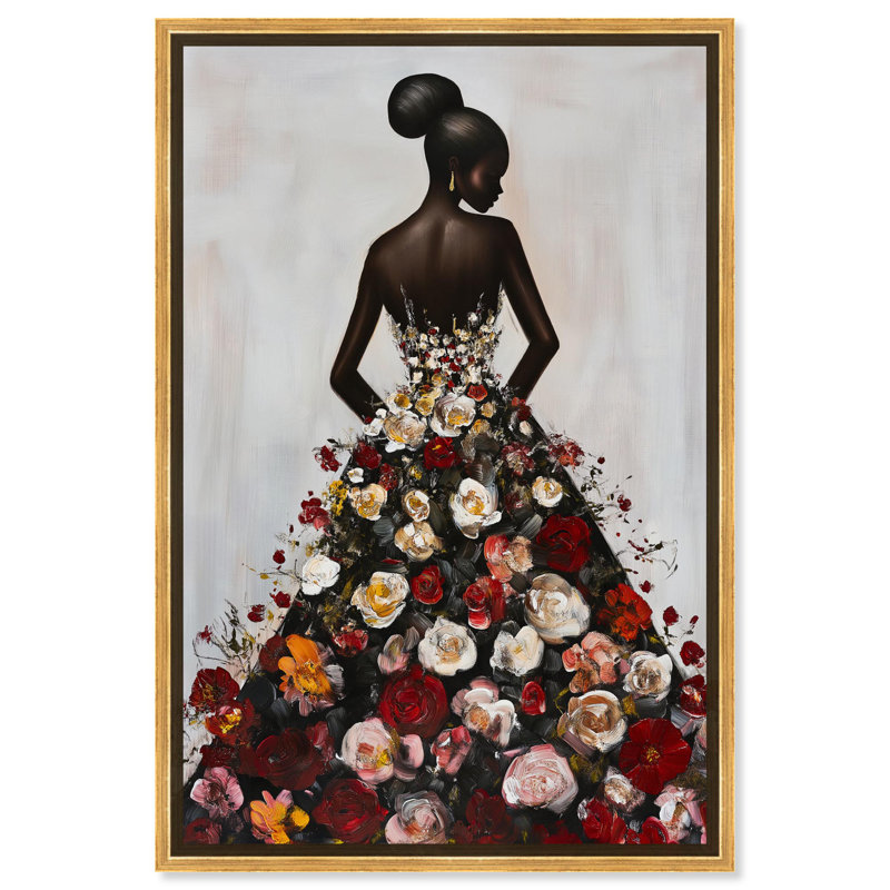Girl Wearing Garden Grace I Canvas Ebony Portrait Art by Art Remedy, Gold Framed, 31" H x 21" W