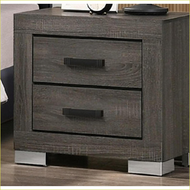 Modern Transitional 2-Drawer Grey Nightstand – Rubber Wood &amp; Veneer