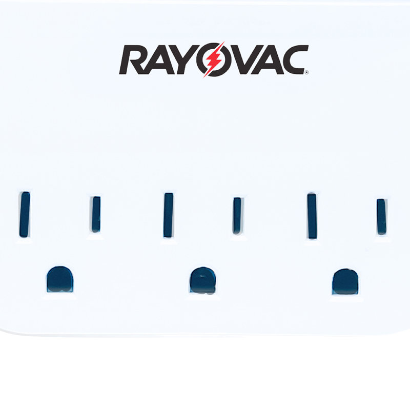 Robinet de protection mural avec prise de téléphone à 3 prises CA et 2 ports USB RAYOVAC®, avec support pour téléphone, blanc