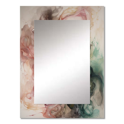 Pink Green Inner Worlds Of Marble I - Geometric Decorative Mirror, Pink Wall Mirror, Printed Metal Art