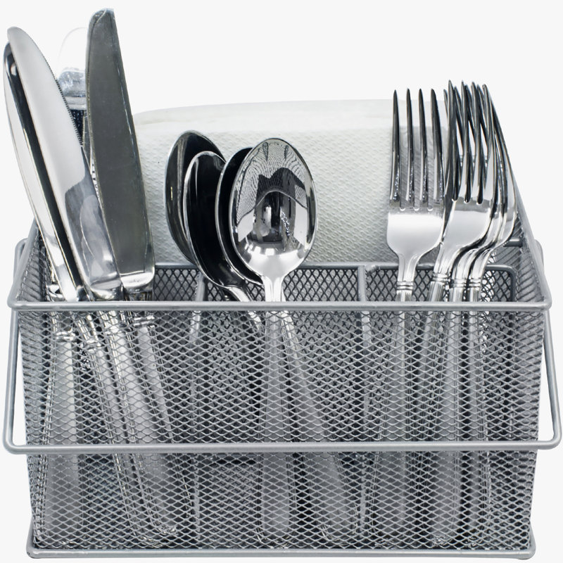 Sorbus Mesh Multi-Purpose Flatware Caddy with Handle, Silver
