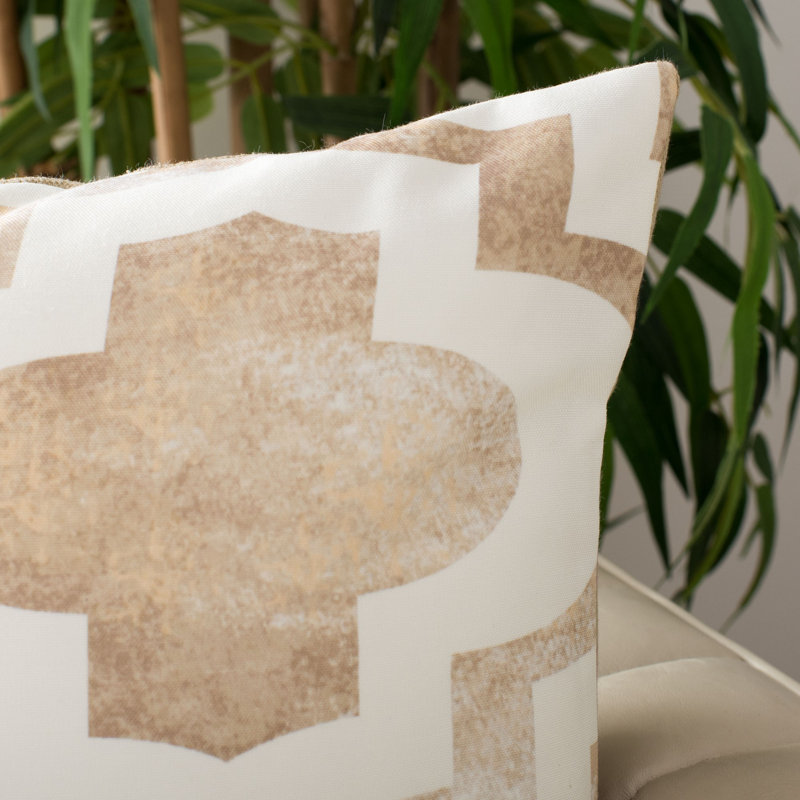 Beige and White Moroccan Tile Square Throw Pillow