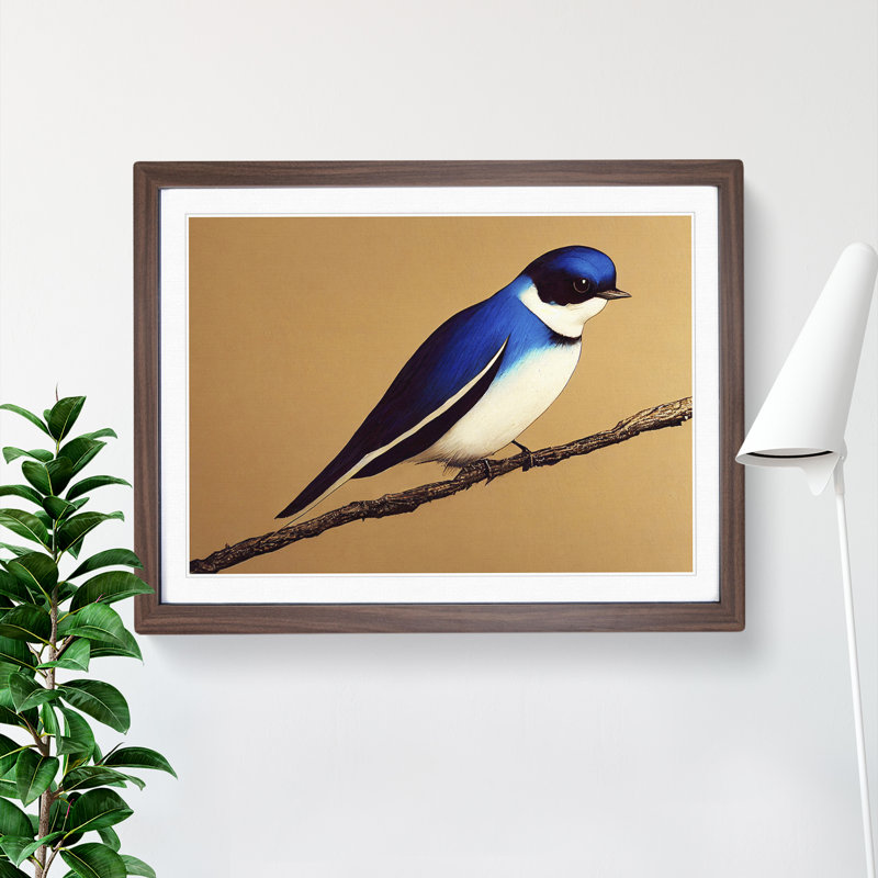 Glowing Swallow Bird - Single Picture Frame Print, 46cm H x 64cm W x 2cm D, Walnut