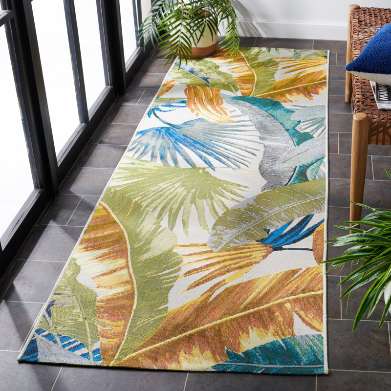 Tapis intérieur / extérieur à motif floral Ismene 500 Performance, Tapis de couloir 2 pi 8 po x 10 pi 5 po