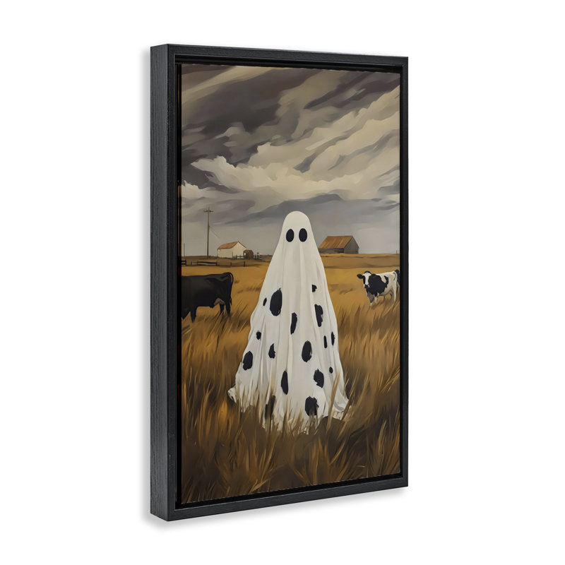 Cow Ghost in Farmland Floating Frame, design par Arlington Prints, Cadre flottant noir de jais, H 25 po x l 17 po