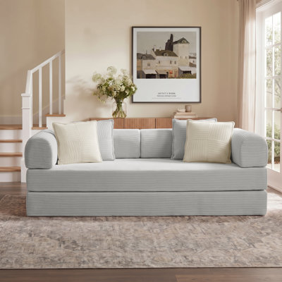 79"W Boneless Convertible Sleeper Sofa Bed with 4 Pillows, Corduroy Folding Mattress Couch, Removable & Washable Cover, Compression Lounge Sofa Couch for Living Room Small Spaces