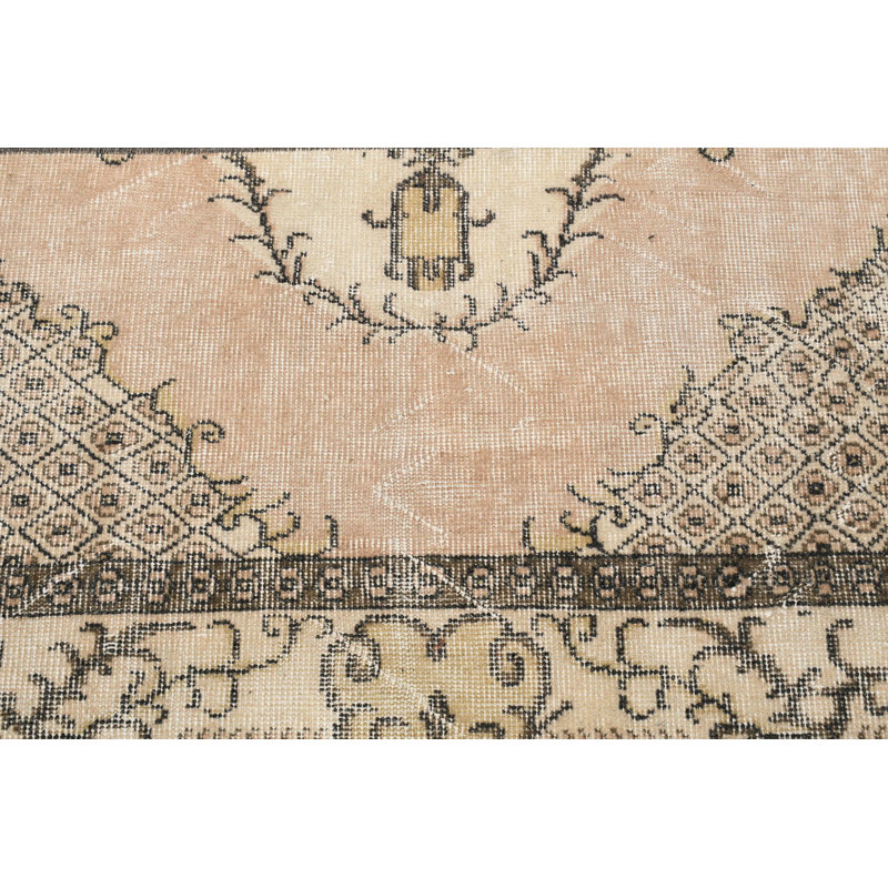 Vintage Beige Turkish Oushak Rug Made of Organic Wool for Decorative Home Use
